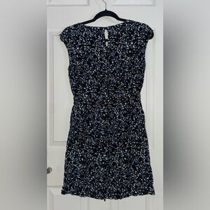 LOFT Sleevless Black Dress with Blue and White Accents Small
